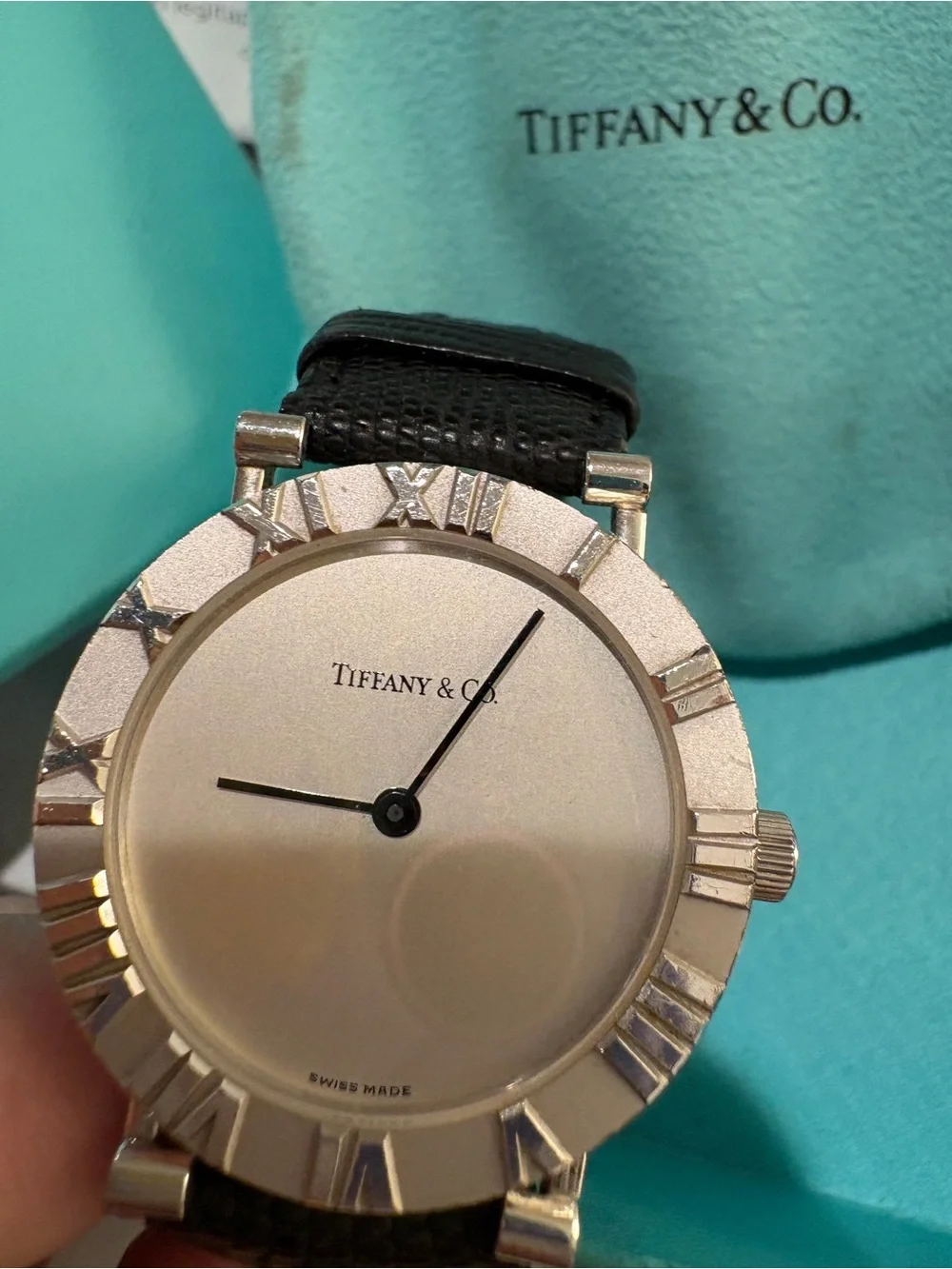 Tiffany & Co. Women’s Atlas Sterling Silver Watch with Black Strap